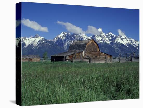 Jackson Hole Homestead and Grand Teton Range, Grand Teton National Park, Wyoming, USA-Jamie & Judy Wild-Premier Image Canvas