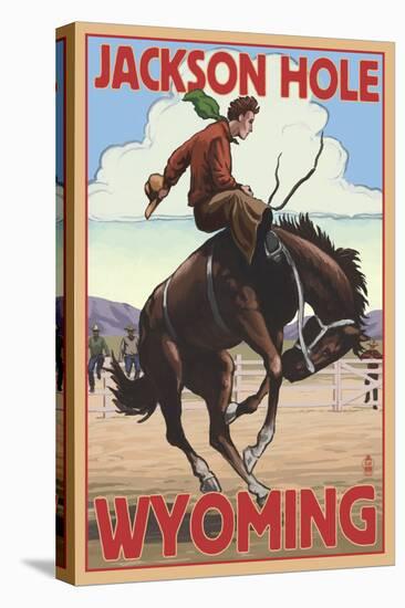 Jackson Hole, Wyoming Bucking Bronco-Lantern Press-Stretched Canvas