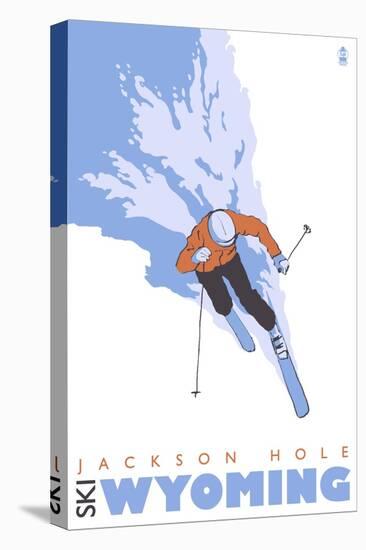 Jackson Hole, Wyoming, Skier Stylized-Lantern Press-Stretched Canvas