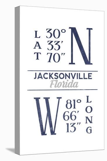 Jacksonville, Florida - Latitude and Longitude (Blue)-Lantern Press-Stretched Canvas