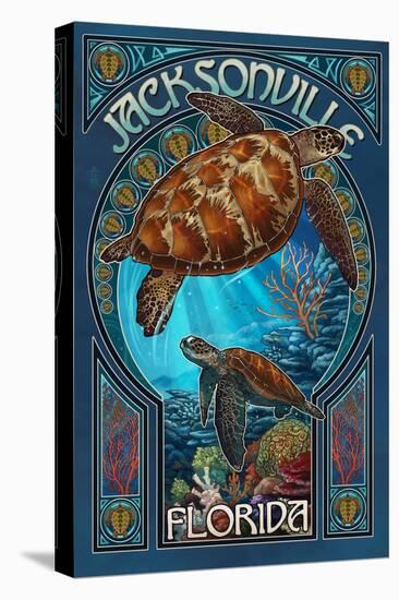 Jacksonville, Florida - Sea Turtle Art Nouveau-Lantern Press-Stretched Canvas