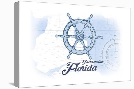 Jacksonville, Florida - Ship Wheel - Blue - Coastal Icon-Lantern Press-Stretched Canvas