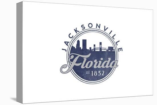 Jacksonville, Florida - Skyline Seal (Blue)-Lantern Press-Stretched Canvas