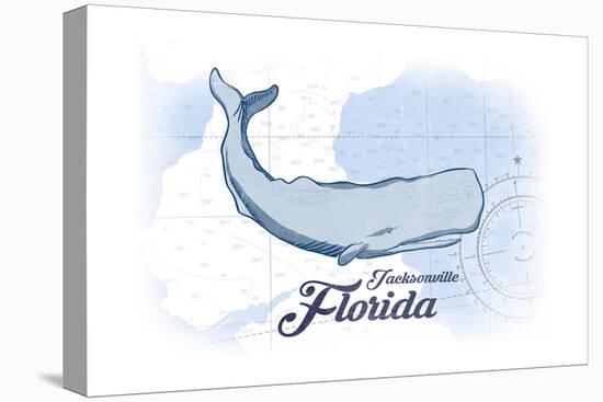 Jacksonville, Florida - Whale - Blue - Coastal Icon-Lantern Press-Stretched Canvas