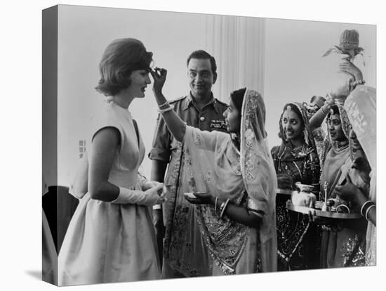 Jacqueline Kennedy Having a 'Bindi' Placed on Her Forehead at Jaipur, India-null-Stretched Canvas