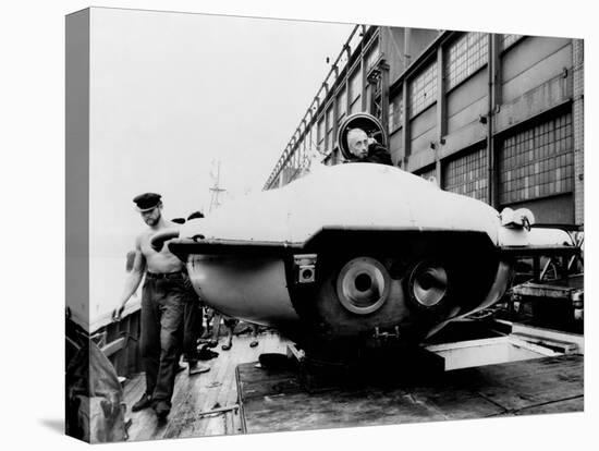 Jacques Cousteau in Underwater Observation Chamber on Deck of 'Calypso' in 1959-null-Stretched Canvas