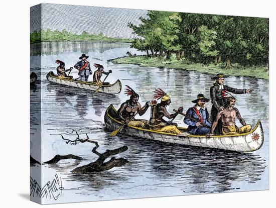 Jacques Marquette and Louis Joliet on the Upper Mississippi River in Canoes, c.1673-null-Premier Image Canvas