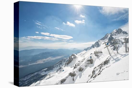 Jade Dragon Snow Mountain with Blue Cable Cars and View on the Lower Regions of Yunnan, China, Asia-Andreas Brandl-Premier Image Canvas