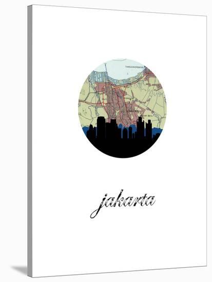 Jakarta Map Skyline-Paperfinch 0-Stretched Canvas
