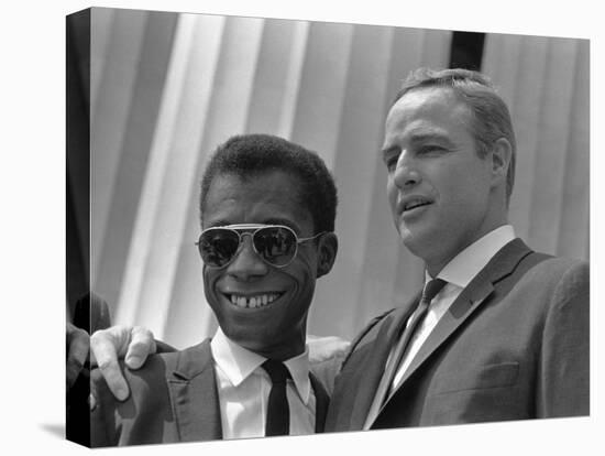 James Baldwin and Marlon Brando at the 1963 Civil Rights March, Aug. 28, 1963-null-Stretched Canvas