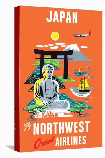 Japan - Fly Northwest Orient Airlines - Vintage Airline Travel Poster, 1950s-Pacifica Island Art-Stretched Canvas