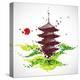 Japan Origami Temple Shaped From Flying Birds-feoris-Stretched Canvas