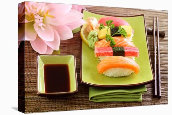 Japan Traditional Food Sushi on Green Plate-egal-Premier Image Canvas