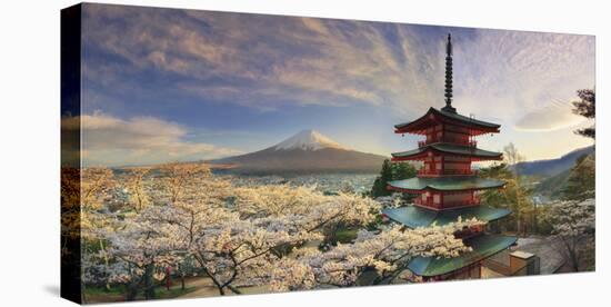 Japan, Yamanashi Prefecture, Fuji-Yoshida, Chureito Pagoda, Mt Fuji and Cherry Blossoms-Michele Falzone-Premier Image Canvas