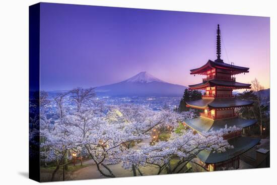 Japan, Yamanashi Prefecture, Fuji-Yoshida, Chureito Pagoda, Mt Fuji and Cherry Blossoms-Michele Falzone-Premier Image Canvas