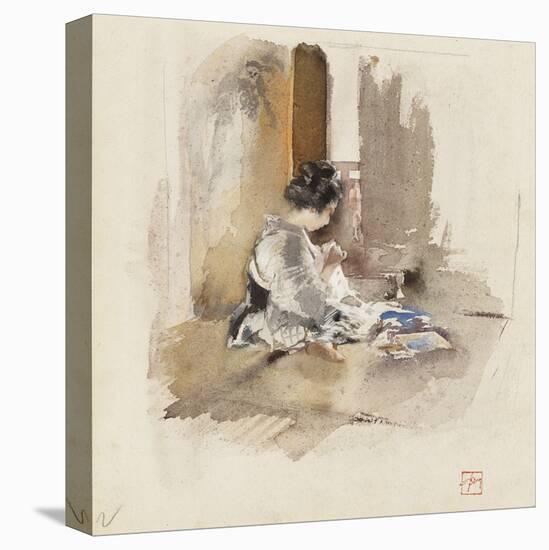 Japanese Girl Sewing, 1890 (W/C & Pencil on Paper)-Robert Frederick Blum-Premier Image Canvas