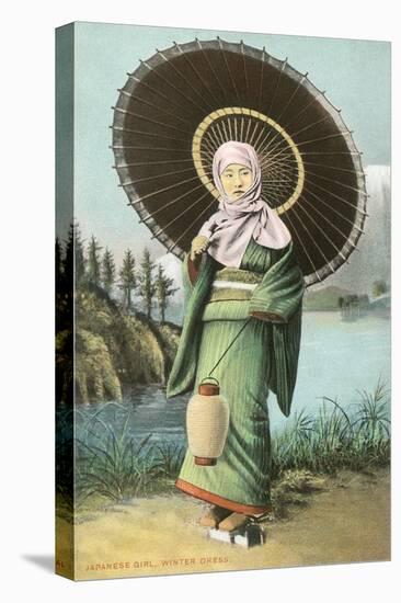 Japanese Woman with Umbrella and Lantern-null-Stretched Canvas