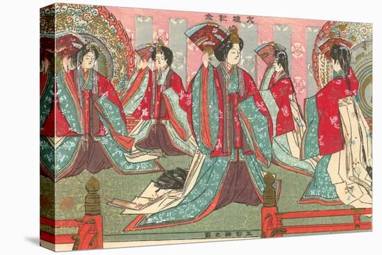 Japanese Woodblock, Women with Fans-null-Stretched Canvas