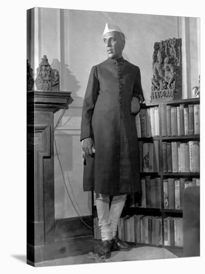 Jawaharlal Nehru, President of India's Congress Party, in His Library at Home-Margaret Bourke-White-Premier Image Canvas