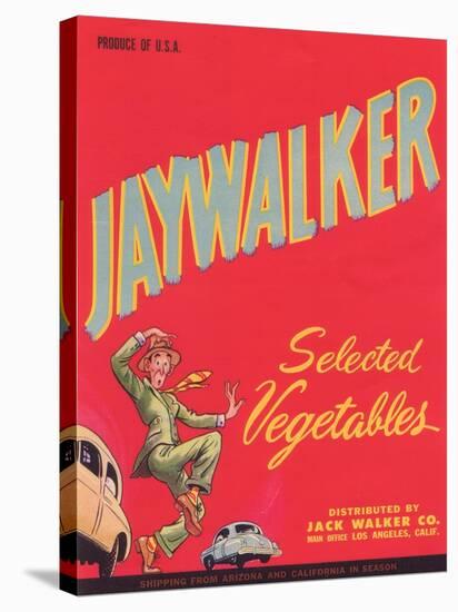 Jaywalker Vegetable Label - Los Angeles, CA-Lantern Press-Stretched Canvas