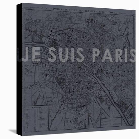 Je Suis Paris - Map of Paris, France-null-Premier Image Canvas