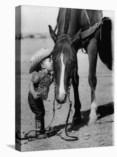 Jean Anne Evans, 14 Month Old Texas Girl Kissing Her Horse-Allan Grant-Premier Image Canvas