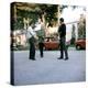 Jean-Paul Belmondo, Rene Clement and Alain Delon on set of film 'Is Paris burning?', 1966 (photo)-null-Stretched Canvas