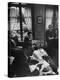 Jean Paul Sartre, Simone de Beauvoir and Saul Steinberg at Sartre's Home in Paris-Gjon Mili-Premier Image Canvas