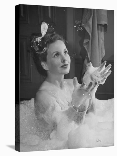 Jeanne Crain Taking Bubble Bath for Her Role in Movie Margie-Peter Stackpole-Premier Image Canvas