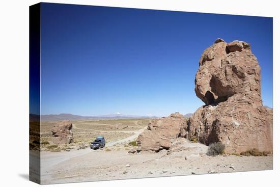 Jeep Driving Through Rocky Landscape on the Altiplano, Potosi Department, Bolivia, South America-Ian Trower-Premier Image Canvas