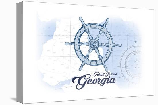 Jekyll Island, Georgia - Ship Wheel - Blue - Coastal Icon-Lantern Press-Stretched Canvas