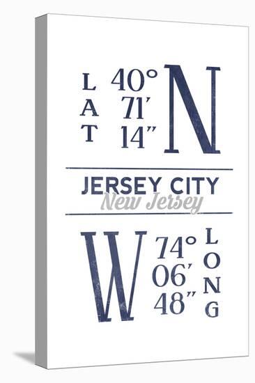 Jersey City, New Jersey - Latitude and Longitude (Blue)-Lantern Press-Stretched Canvas
