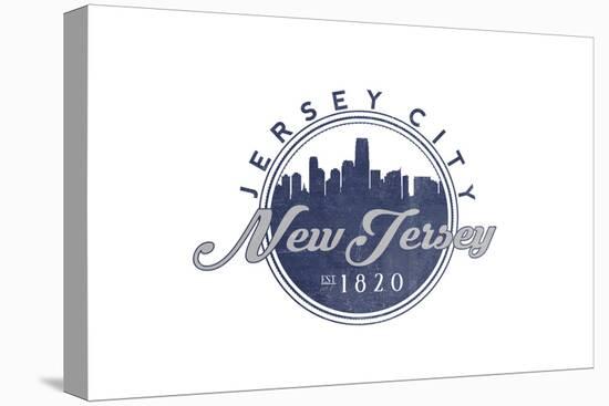 Jersey City, New Jersey - Skyline Seal (Blue)-Lantern Press-Stretched Canvas