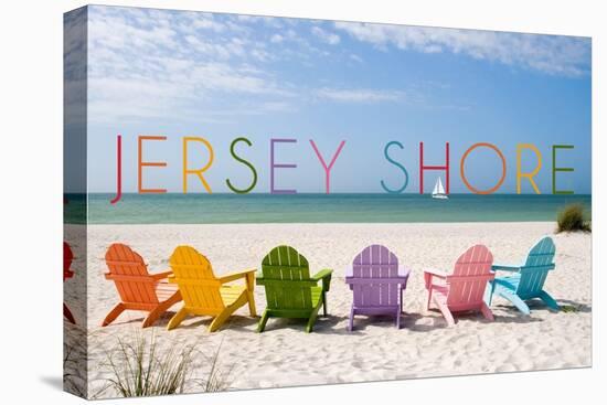 Jersey Shore - Colorful Chairs-Lantern Press-Stretched Canvas