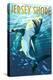 Jersey Shore - Stylized Shark-Lantern Press-Stretched Canvas