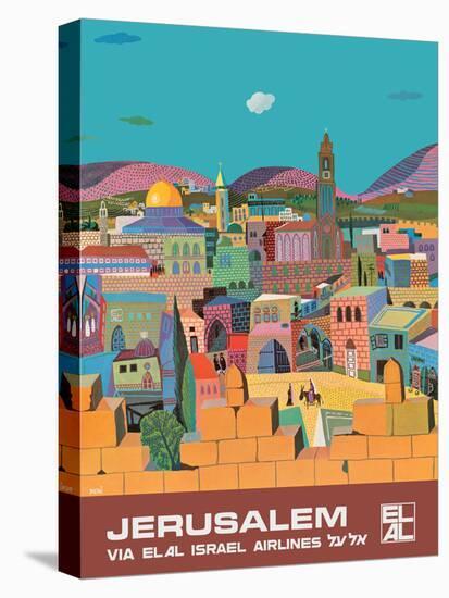 Jerusalem Israel - via El Al Israel Airlines, Vintage Airline Travel Poster, 1970s-Peri Rosenfeld-Stretched Canvas