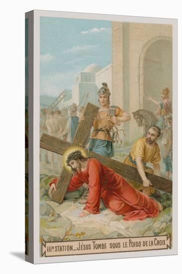 Jesus Falls for the First Time under the Weight of the Cross. the Third Station of the Cross-null-Premier Image Canvas