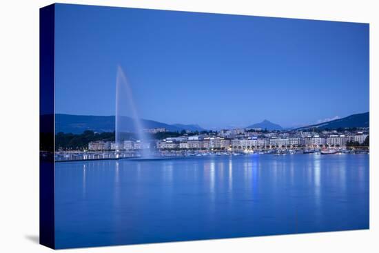 Jet D'Eau on Lake Geneva, Mont Blanc in the Distance, Geneva, Switzerland-Jon Arnold-Premier Image Canvas