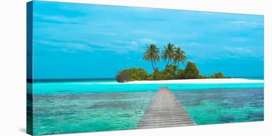 Jetty and Maldivian island-Pangea Images-Stretched Canvas