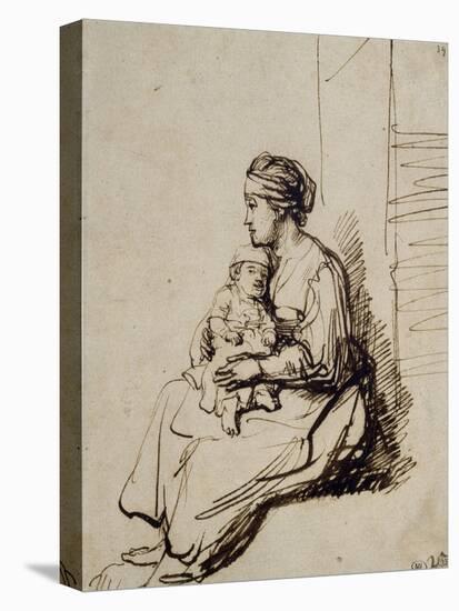 Jeune femme assise tenant son enfant sur ses genoux-Rembrandt van Rijn-Premier Image Canvas