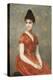 Jeune fille en robe rouge sur fond de fleurs-Emile Levy-Premier Image Canvas