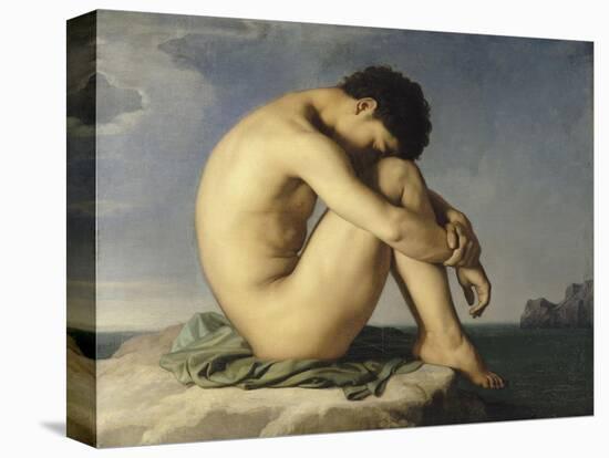 Jeune homme nu assis au bord de la mer - Etude-Hippolyte Flandrin-Premier Image Canvas