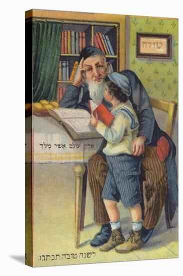 Jewish Boy Reading with His Grandfather-null-Premier Image Canvas