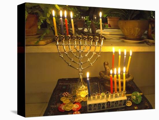 Jewish Festival of Hanukkah, Three Hanukiah with Four Candles Each, Jerusalem, Israel, Middle East-Eitan Simanor-Premier Image Canvas