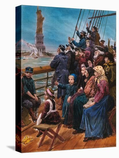 Jewish Immigrants on Ship near Statue of Liberty-null-Premier Image Canvas