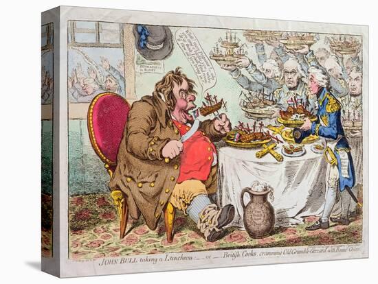 John Bull Taking a Luncheon, or British Cooks, Cramming Old Grumble-Gizzard with Bonne-Chere,…-James Gillray-Premier Image Canvas