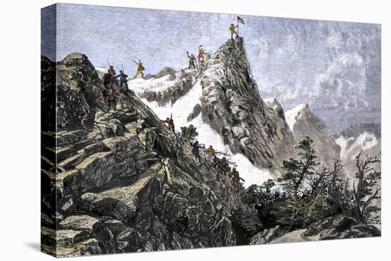 John C. Freemont Planting the U.S. Flag on the Colorado Rockies, c.1842-null-Premier Image Canvas