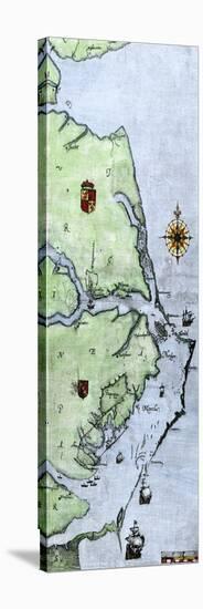 John White's Map of the Virginia and Carolina Coast Where Roanoke Colony Was Located, c.1500-null-Premier Image Canvas