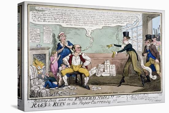 Johnny Bull and His Forged Notes!!!, 1819-George Cruikshank-Premier Image Canvas