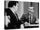 Johnny Carson and Jimmy Breslin Enjoying Conversation During Taping of the Johnny Carson Show-Arthur Schatz-Premier Image Canvas